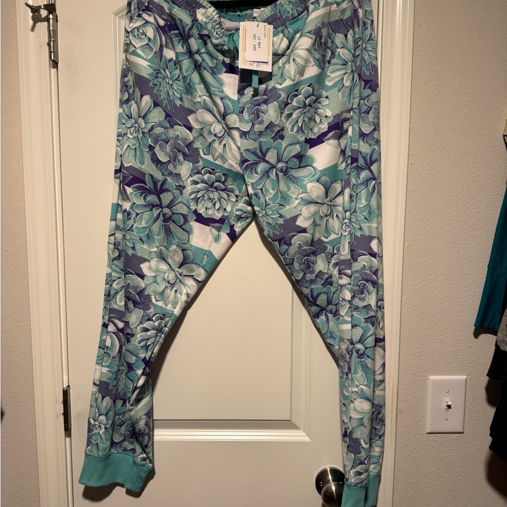 Floral Jogger Pants - Teal & Navy